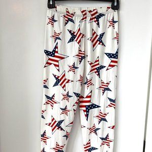 4th of July Off-white Leggings Stars with Flag, Soft, Patriotic, UNUSED